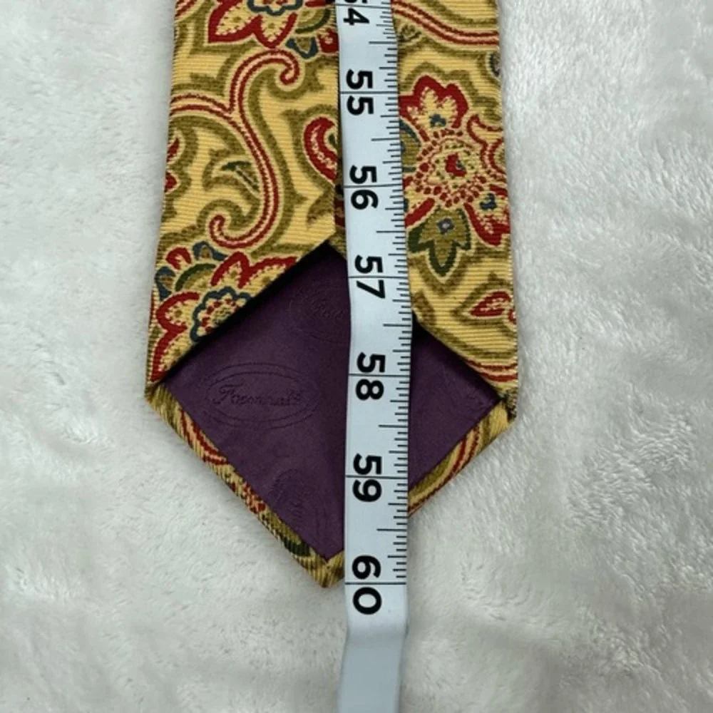 Faconnable Men's 100% Silk Neck Tie Gold Red Paisley Pattern Fall Event‎ Office